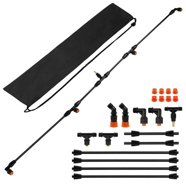 4 Nozzles Poly Sprayer Boom Wand with 1/4" Brass Fitting, Backpack Multi Nozzle Spray Holder, Sprayer Boom Equipped with Two Types Nozzles, DIY Length Up to 74.8" Wand for Tractor Watering Large Areas