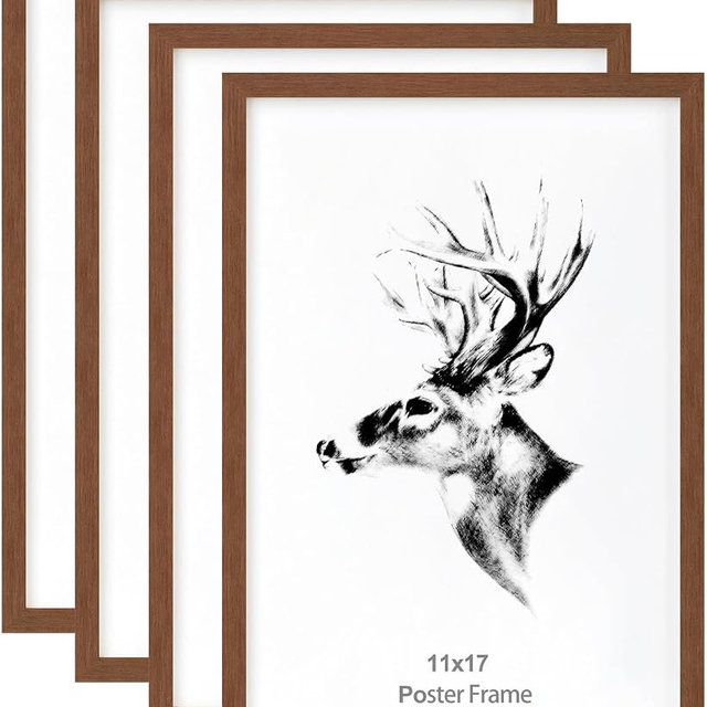 Yaetm 11x17 Picture Frames Set of 4, Walnut Brown, Solid Wood Poster Frame 11x17 for Wall Gallery, Horizontal and Vertical Wall Mounting (4 pack, Walnut)