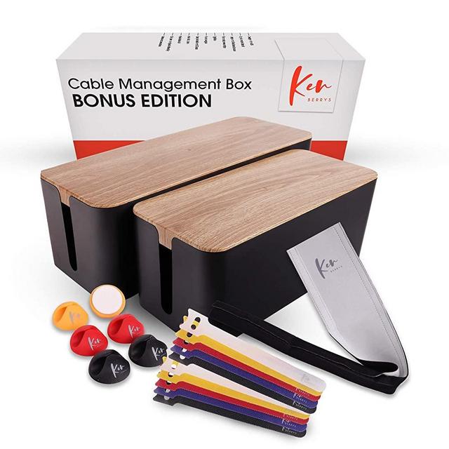 Kenberrys Cable Management Box Set - Large & Medium Cable Organizer Box to Hide Wires & Power Strips | Desk Cord Organizer Box | Cable Box Organizer | Cord Box | for Home & Office [Set of 2]