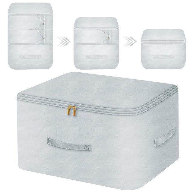 Ultra Space Saving Self Compression Organizer, Comforter Storage Bag for Clothes, Blankets, Pillows, Duvet, Comforters, Bedding Sets and Much More (Gray,X-L - 54 * 42 * 60cm)