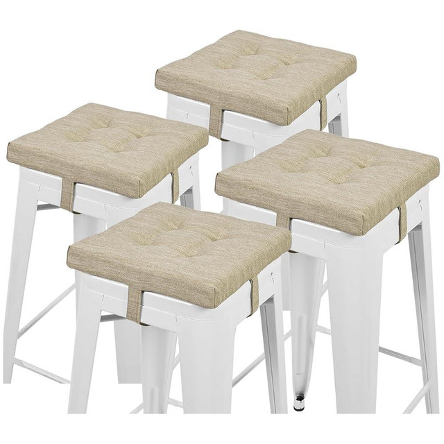 baibu 12 Inches Square Seat Cushion Set of 4, Super Soft Bar Stool Square Seat Cushion with Ties- 4 Pads Only, Beige (12'' (30CM))