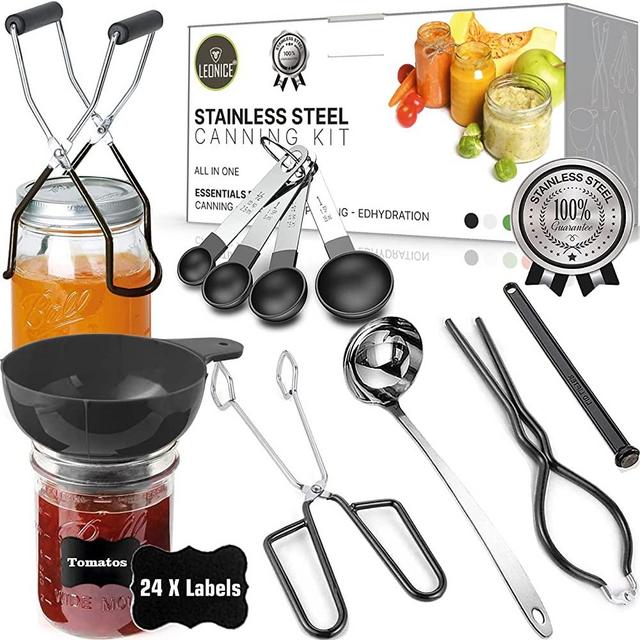 Canning Kit, Canning Supplies Starter Kit, Food Grade Stainless Steel Canning Set for Beginner,Canning Essential Tools for Water Bath & Pressure Canner, Canning Accessories Equipment for Pot, Black