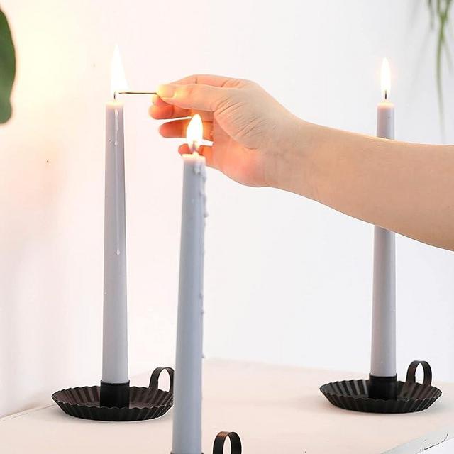 DN DECONATION Candlestick Candle Holders, Black Metal Candle Stick Holders for Taper Candlesticks, Farmhouse Candle Holders, Small Iron Candle Holders with Handle, Set of 3