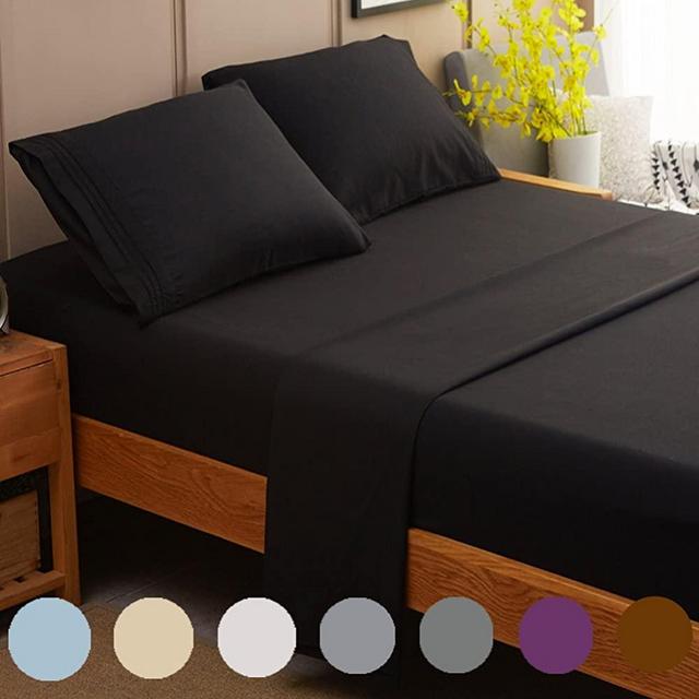 SONORO KATE Bed Sheet Set Super Soft Microfiber 1800 Thread Count Luxury Egyptian Sheets Fit 18 - 24 Inch Deep Pocket Mattress Wrinkle and Hypoallergenic-4 Piece (Black, Queen)