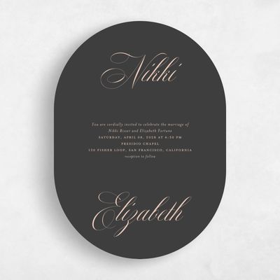 Black Oval Wedding Invitation - Thorn Portrait