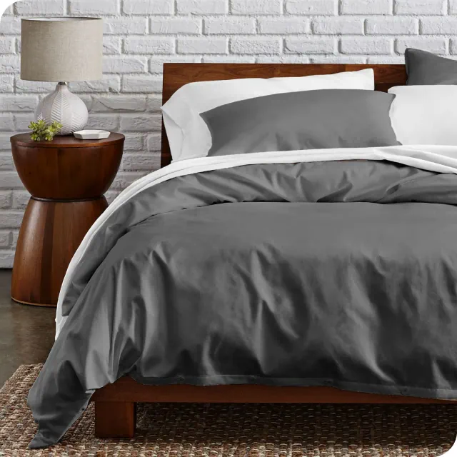 100% Organic Cotton Percale Full/Queen Duvet Cover and Sham Set Grey by Bare Home