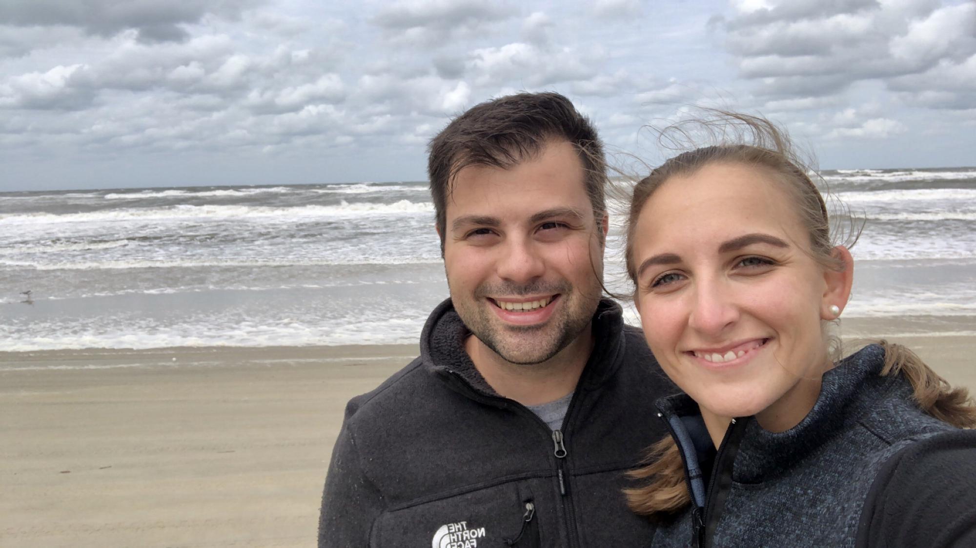 Anna and Krisos in Outer Banks, NC exploring the shores. This strip of beach requires a 4WD vehicle, we got to use A's Escape's 4x4 features for the first time here!