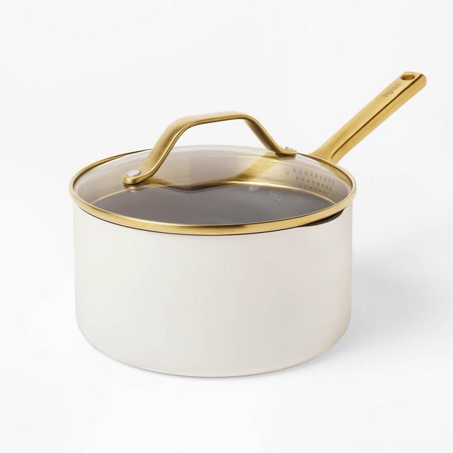 3qt Nonstick Ceramic Coated Aluminum Sauce Pan with Champagne Handle Cream - Figmint™