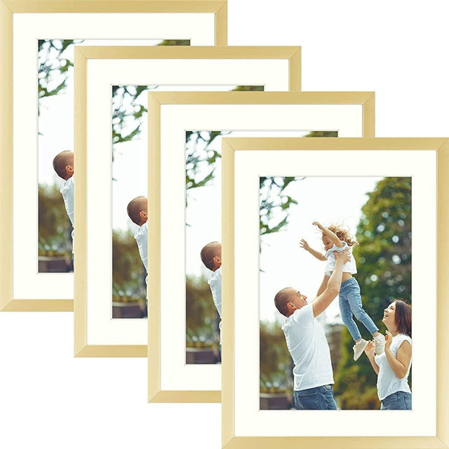 Golden State Art, Aluminum Picture Frame and Real Glass - 5x7 Picture Frame with Mat for 4x6 Photo Display-Wall Decor or Tabletop Display (Gold, 4-Pack)