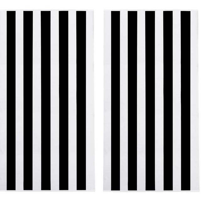 COTTON CRAFT Oversized XL Beach Towel - 2 Pack Big & Huge Beach Blanket Towel - 100% Cotton Velour Thick Plush 450 GSM Super Soft Luxury - Pool Picnic Bath Towel - 39 x 68 inches- Cabana Stripe Black