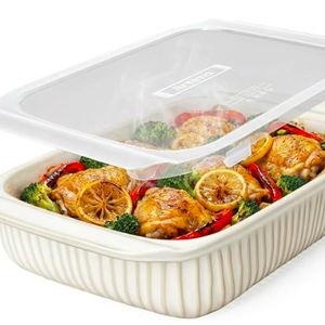 Artena Baking Dish 5.1 Quarts, Casserole Dishes For Oven, Baking Pan With Handles, Lasagna Pan Deep, Large Casserole Dish, Rectangular White Ceramic Bakeware (Baking Dish With Lids)