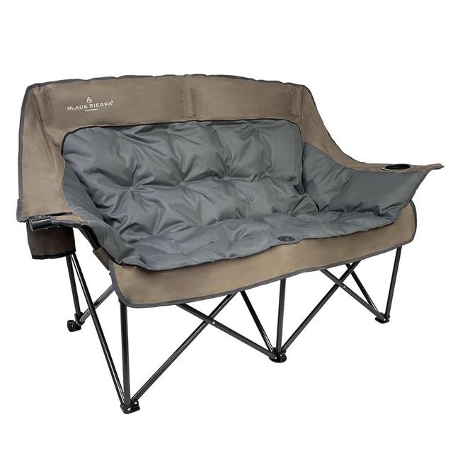 Black Sierra Oversized Plush Padded Camping Sofa, Portable Outdoor Loveseat Supports 500 Lbs, XL Portable Couch w/Dual Cupholders and Carry Bag, Great for Beach, Camping, RV, Patio