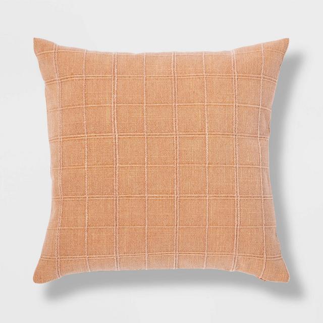 Oversized Woven Washed Windowpane Square Pillow Clay - Threshold™