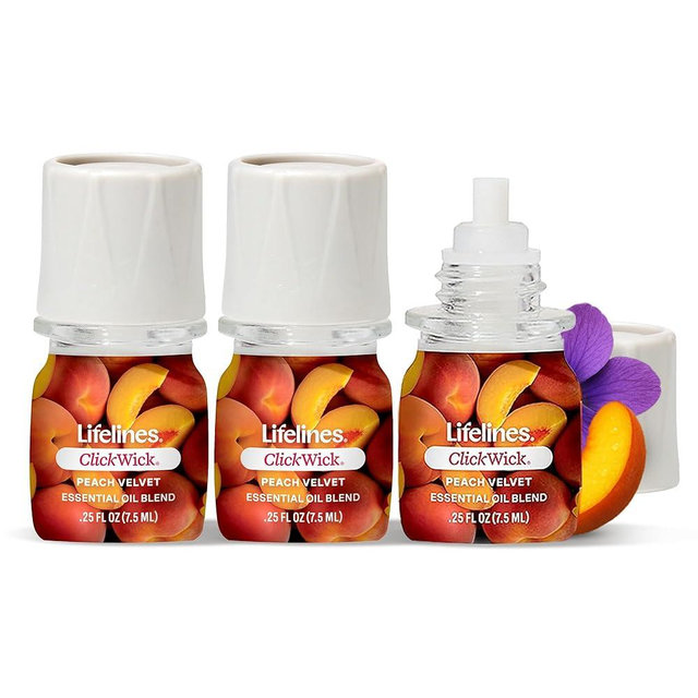 Lifelines ClickWick Essential Oil Blends for Lifelines Diffusers, 3-Pack Peach Velvet Set – Essential Oil Blend Refill for Candle, Plant & Shower Aromatherapy Diffuser – Fragrance for Diffusers