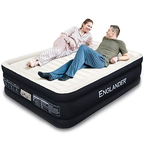 Englander First Ever Microfiber Queen Air Mattress, Luxury Microfiber airbed with Built in Pump, Highest End Blow Up Bed, Inflatable Air Mattresses for Guests Home Travel 5-Year Warranty (Black)
