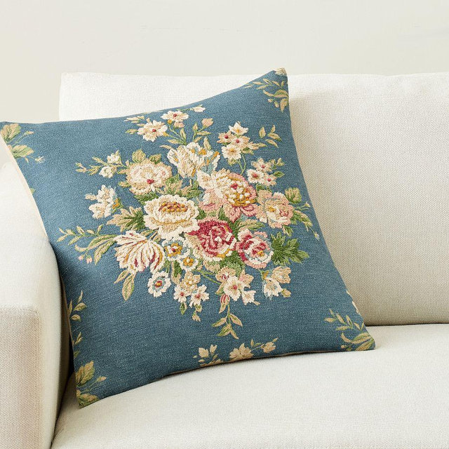 Loni Floral Embroidered Pillow Cover, Indigo Multi, 20"
