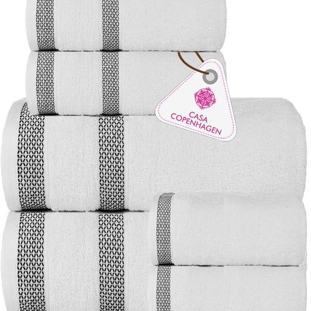 CASA COPENHAGEN Solitaire Luxury Hotel & Spa Quality, 600 GSM Egyptian Cotton, 6 Piece Turkish Towel Set, Includes 2 Bath Towels, 2 Hand Towels, 2 Washcloths, Bright White