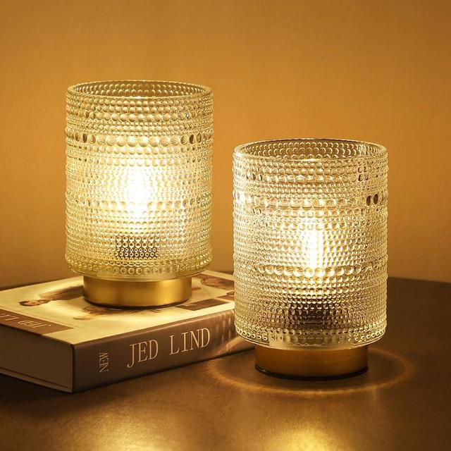 ULAROOM 2 Pack Battery Operated Lamp with Timer, Cordless Table Lamps Bubble Design for Home Decor, Portable Small Lamp for Room Decorative Living Room Bedroom (2 Pack-Transparent)