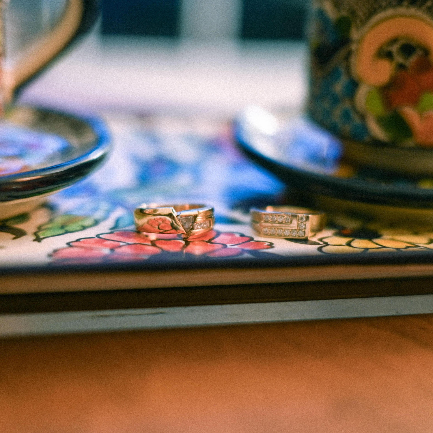 Chris's mother gifted us this beautiful talavera espresso cup set. We love the look of talavera so much we made it part of our wedding design!