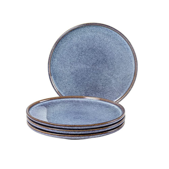 UNICASA Ceramic Dessert Plates - Dinner Salad Plates Set of 4, 8.25 Inch Round Serving Dishes Set for Pasta - Stoneware Dinnerware Set Kitchen, Dishwasher, Microwave & Oven Safe (Blue)