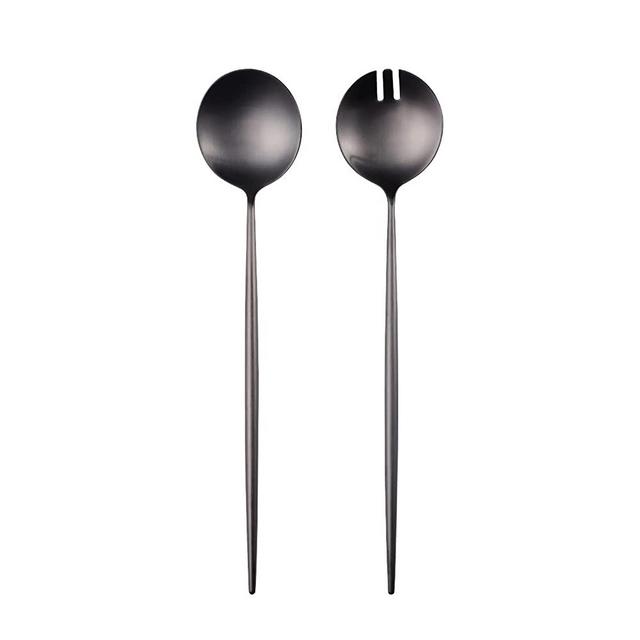 Zerophilo Salad Servers,Spoon and Fork Set 11.41 inch,18/10 Stainless Steel Salad Serving Titanium Plating (Black)