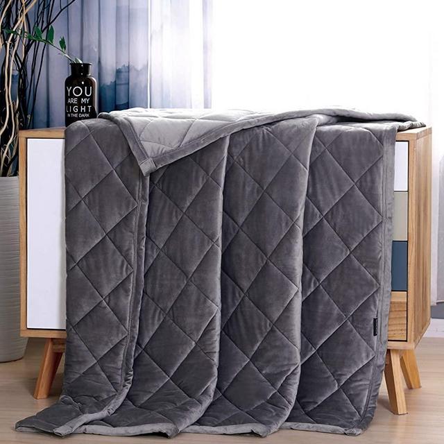 MANLINAR Plush Weighted Blanket Minky Warm for Adult (60''x80'' 15lbs) 100% Natural Crystal Velvet with Premium Glass Beads, Gray