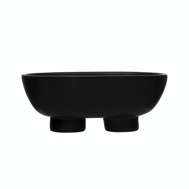 Creative Co-Op Stoneware Footed Bowl, 12" L x 8" W x 5" H, Black