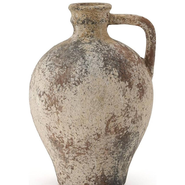LUKA Ceramic Rustic Farmhouse Vase,8.25 inch Terracotta Vase with Handle,Neutral Clay Pot Vases Decorative Vase for Living Room,Table,Shelf Decor(Brown,M)