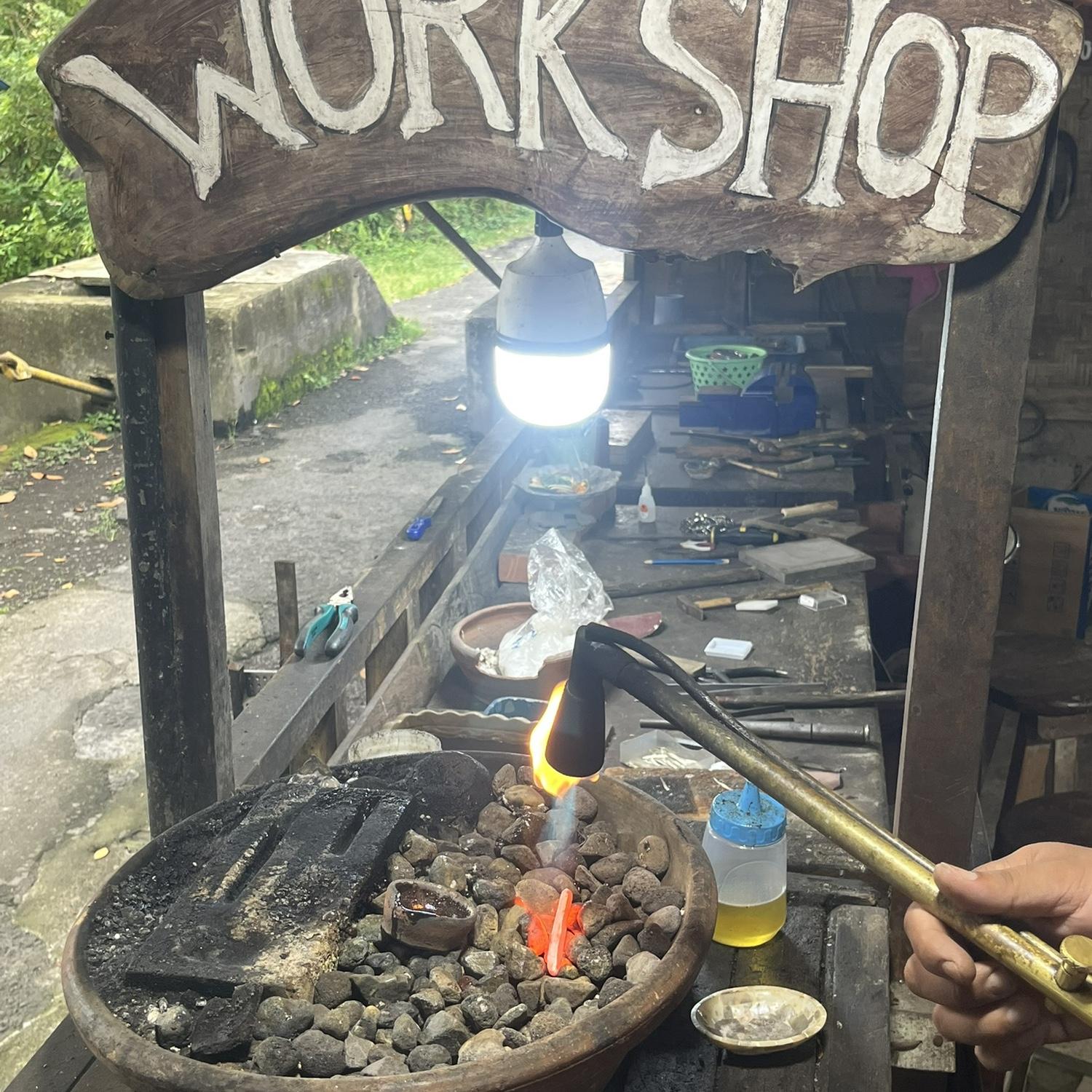 Melting Silver Ore for our rings, Sideman, Bali