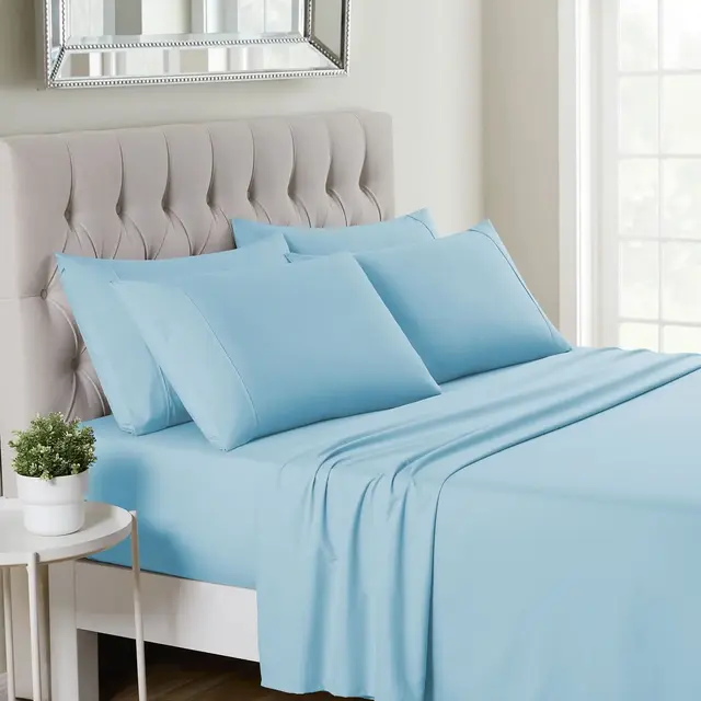6 Piece Sheet Set, Deluxe Ultra Soft 1500 Series, Double Brushed Microfiber by Sweet Home Collection®- King, Aqua