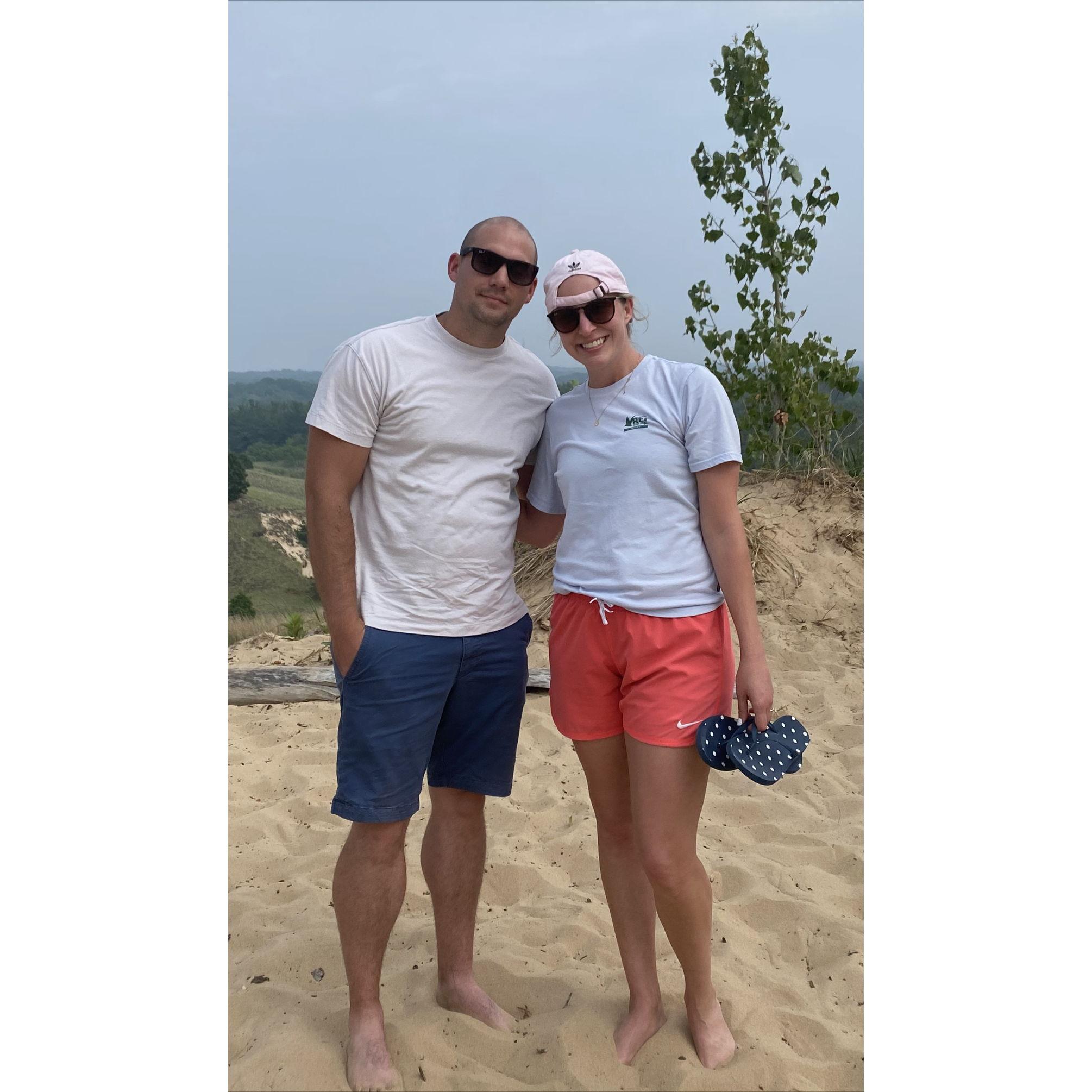 Exploring the sand dunes in Michigan.