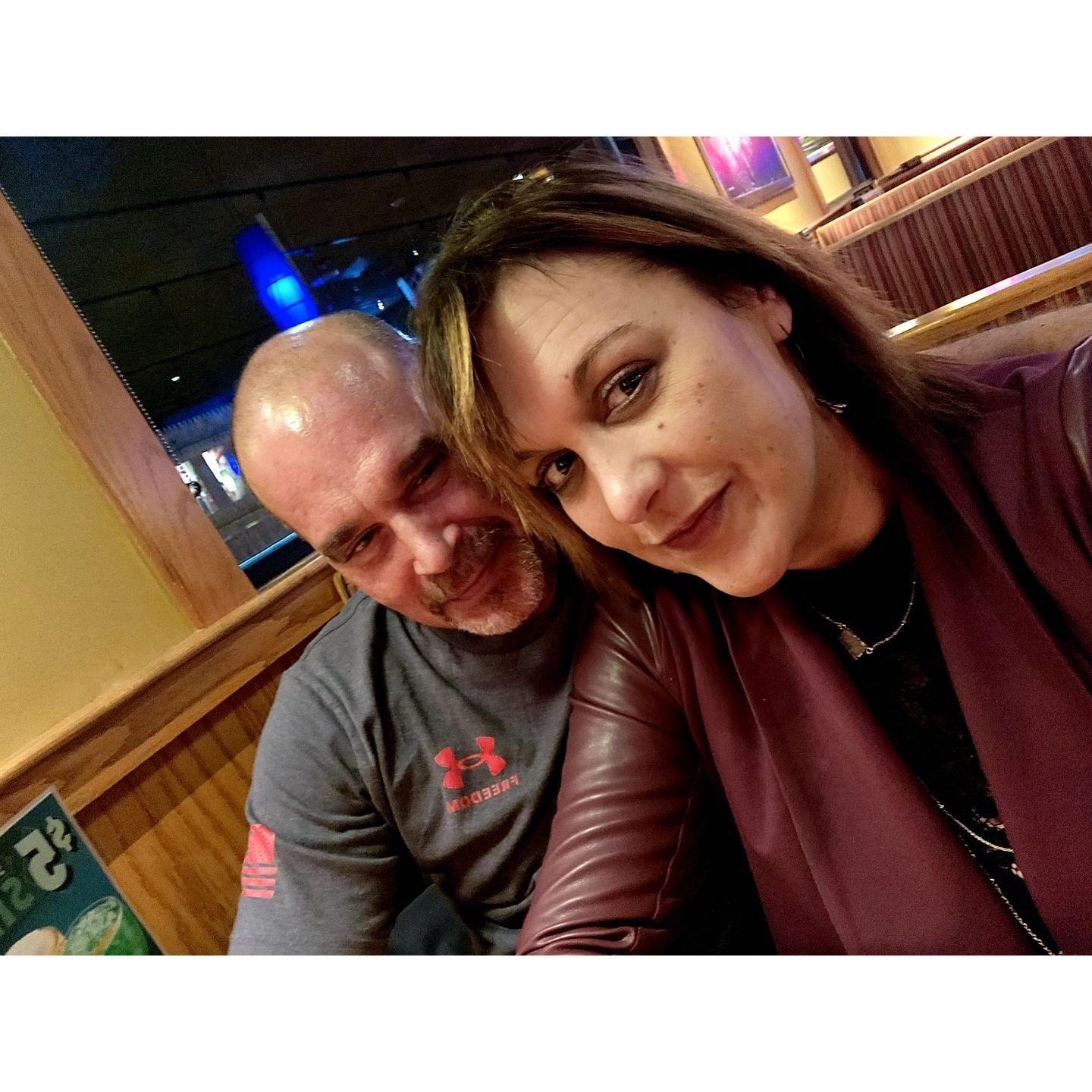 This was the date, he drove 90 minutes one way to take her out for my birthday to Applebee's, we knew we loved each other from that day on.