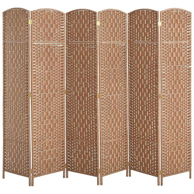 HOMCOM Room Divider 6 Panel, 6FT Tall Folding Privacy Screen, Freestanding Hand-Woven Partition for Room Separation with 360° Hinges, Paper Rope Diamond Weave, Natural