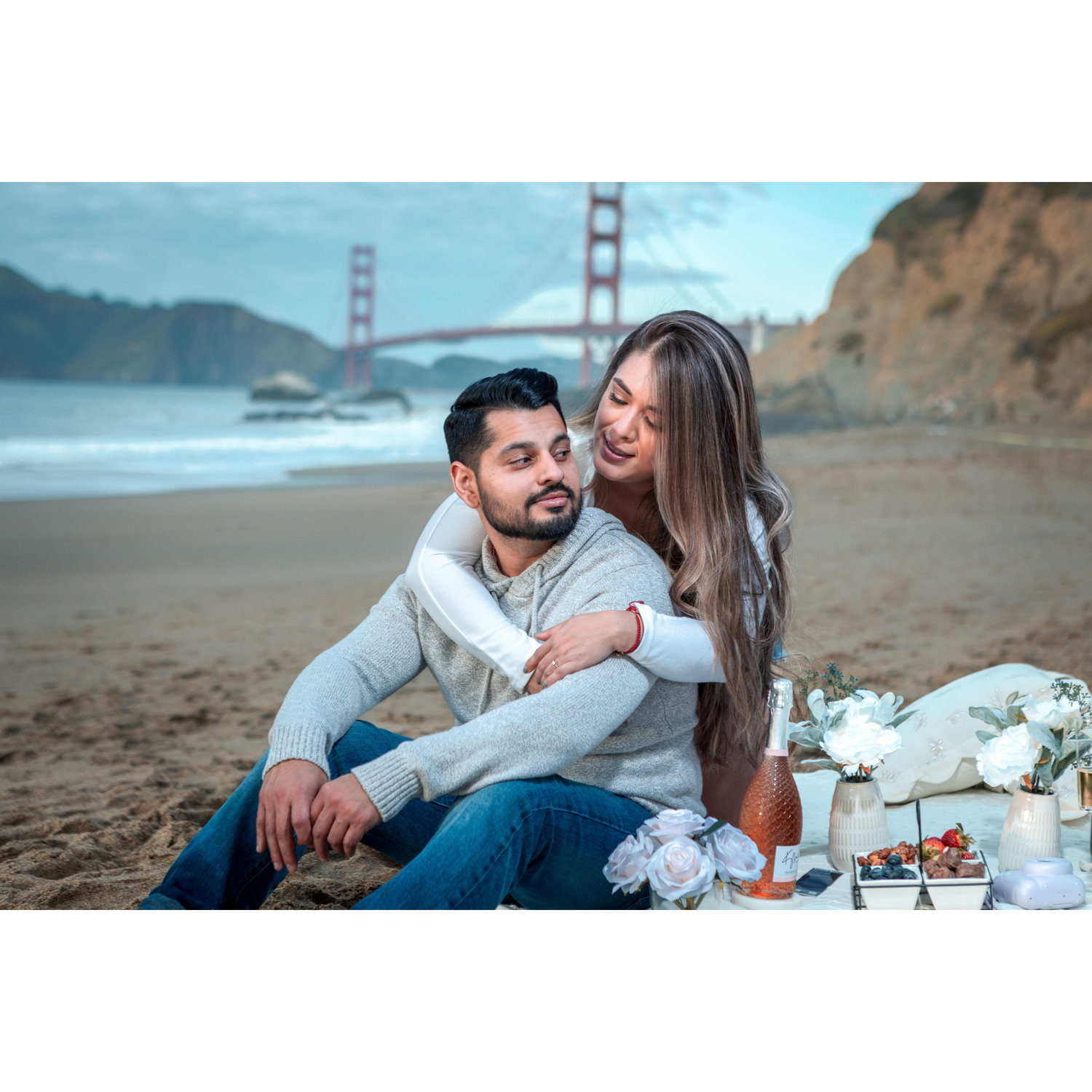 Lost in love, found by the sea. Her embrace, a gentle reminder that every moment with her is a treasure. 💑🌊 #PicnicPerfection #GoldenGateLove