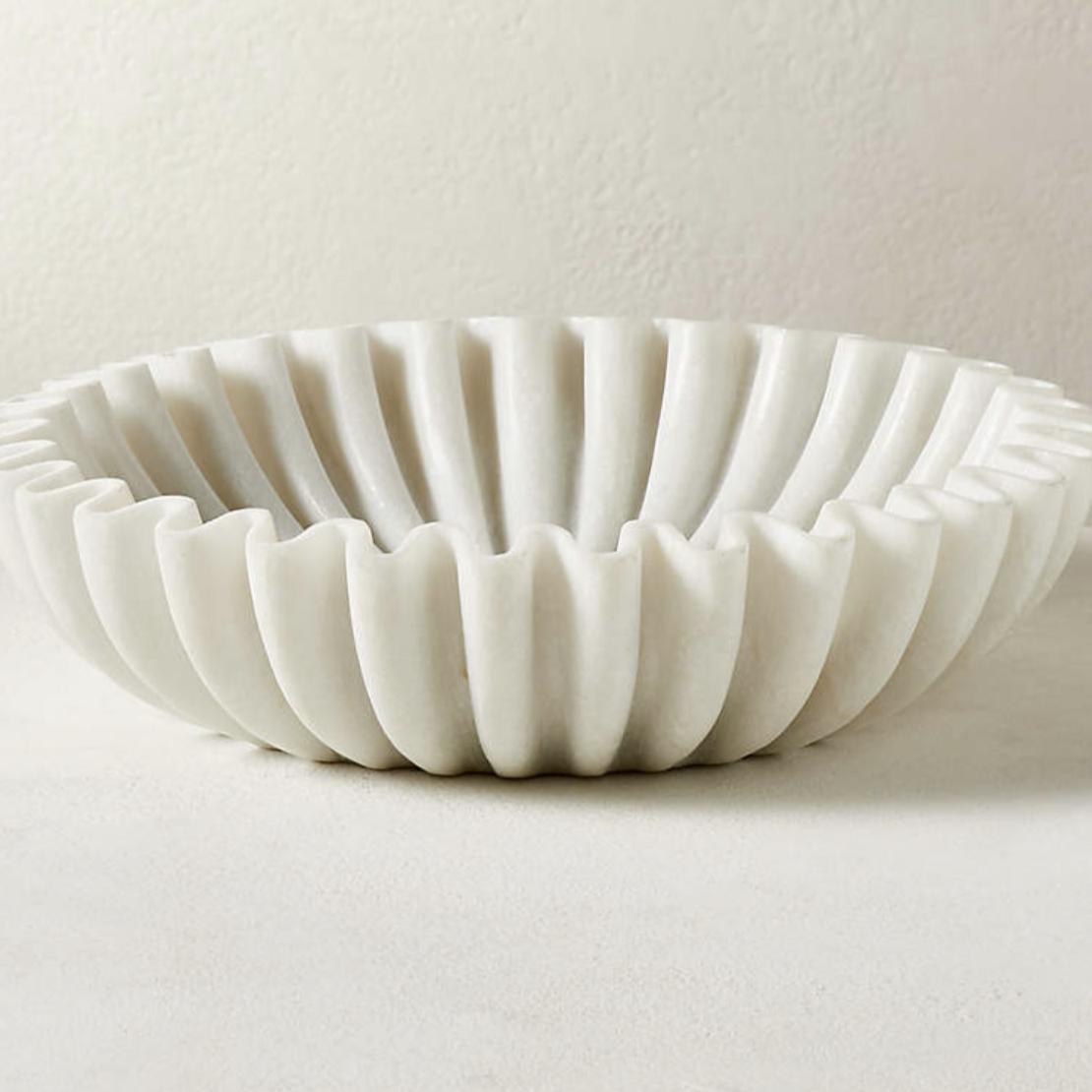 CB2 Reve Round Fluted White Marble Bowl