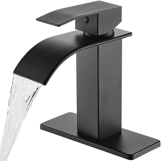 Ryuwanku Bathroom Faucet Matte Black Modern Waterfall Bathroom Sink Faucet with Single Handle Suitable for 1 or 3 Holes,Supply Deck Plate and Hose………
