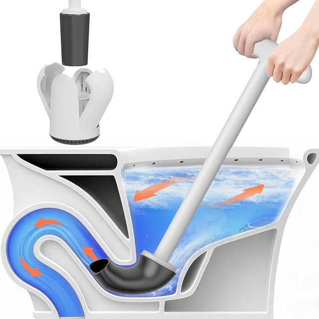 Cinola Upgraded Toilet Plunger with Holder, Wall Mounted Toilet Bowl Plunger with Hideaway Caddy, Dual Handle Plunger for Bathroom Built-in Drip Tray, White