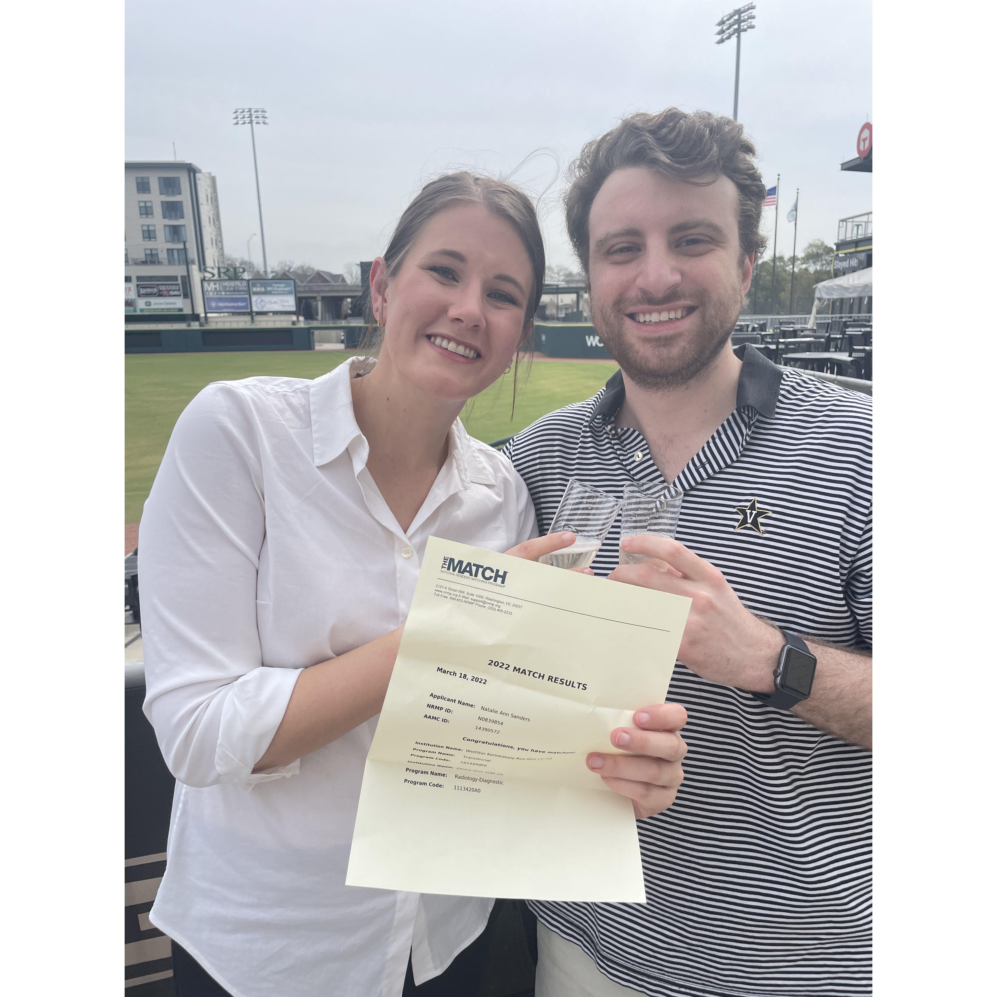 March 2022: Natalie matches at Emory for residency and Natalie and Anthony begin the next phase of their lives in Atlanta.