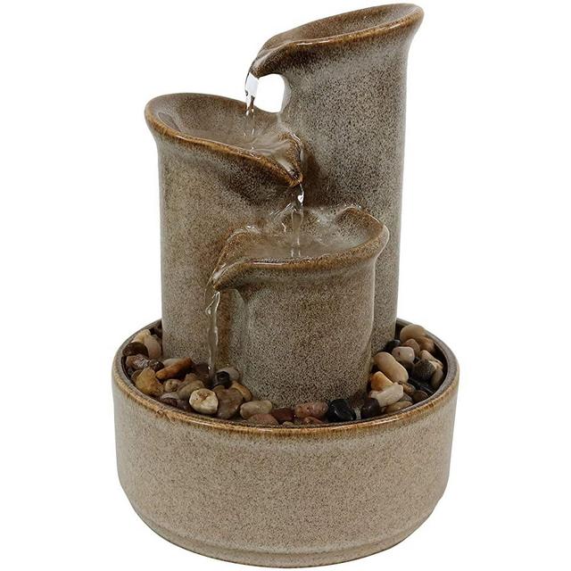 Sunnydaze 10-Inch Tiered Carafe Smooth Glazed Ceramic Indoor Tabletop Water Fountain - Soothing and Relaxing Water Sound - Mini Decorative Water Fountain for Home or Office