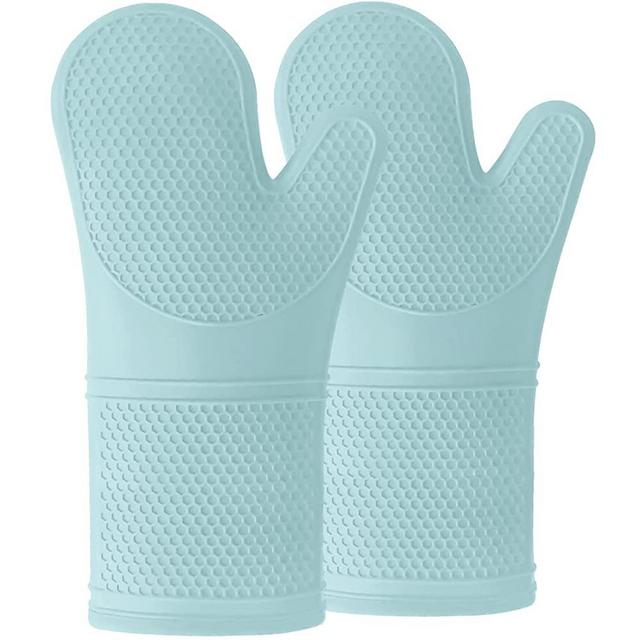 Gorilla Grip Extra Long Heat Resistant Silicone Oven Mitts Set, Soft Quilted Lining, Waterproof Flexible Gloves for Cooking and BBQ, Kitchen Mitt Potholders, Easy Clean, Set of 2, 14.5 Inch, Mint