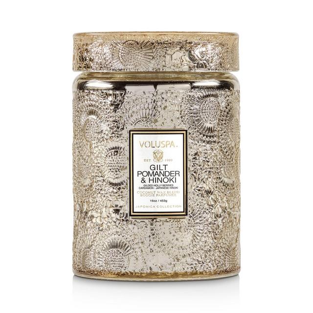Voluspa Gilt Pomander & Hinoki Holiday Large Glass Jar Candle