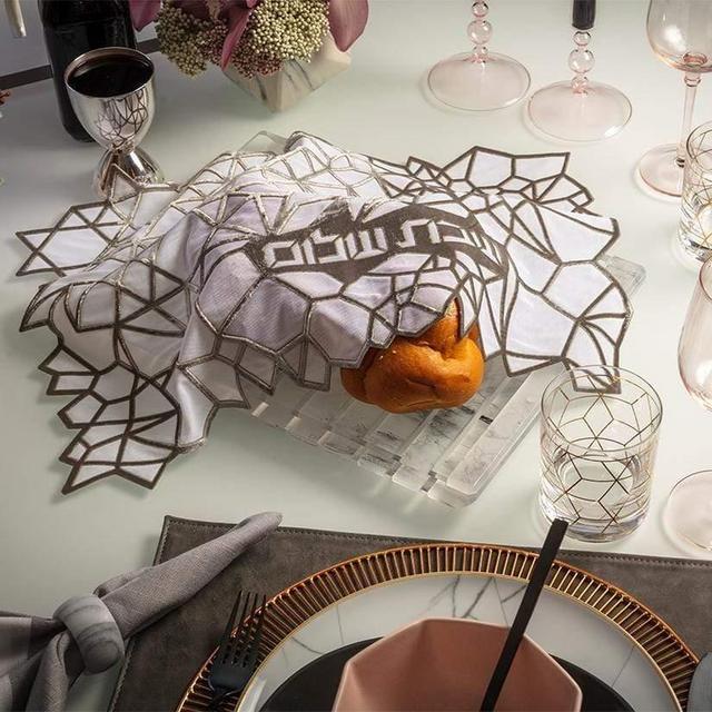 Geometric Challah Cover - Silver