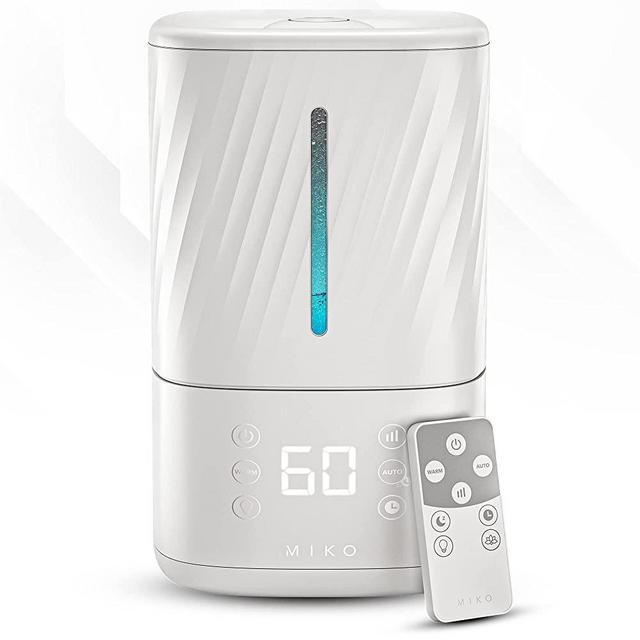 Myst Ultrasonic Humidifier Cool and Warm Mist Vaporizer With Water Filter, Whisper Quiet Operation, Patented No Leak Design, Essential Oil Pad, Auto Mode, and Guided Meditation For Large Rooms by Miko