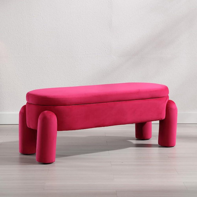 HEAH-YO Modern Storage Bench,44.75 Inches Upholstered Velvet Storage Ottoman Bench,Entryway Bench for Bedroom Living Room,Rose Red