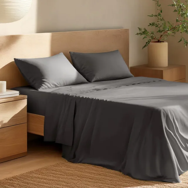4 Piece 100% Organic Cotton Percale Cooling Sheet Set by Bare Home - King, Grey