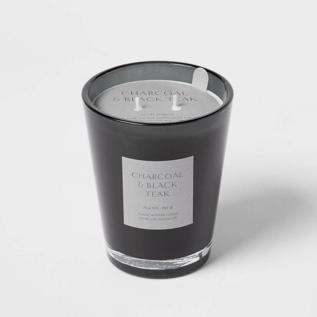 20oz Colored Vase Glass with Dustcover & Black Teak Candle Black - Threshold™