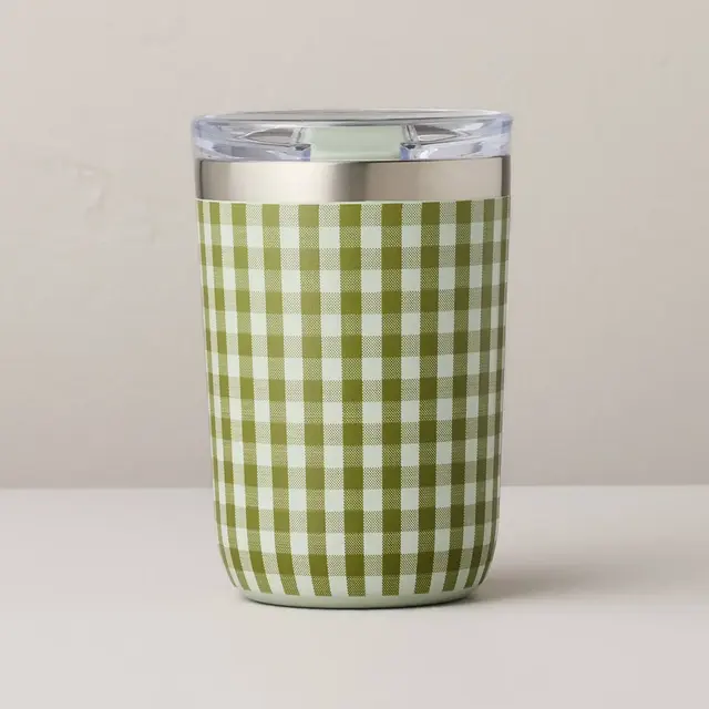 13 fl oz Stainless Steel Insulated Travel Mug Green Gingham - Hearth & Hand™ with Magnolia