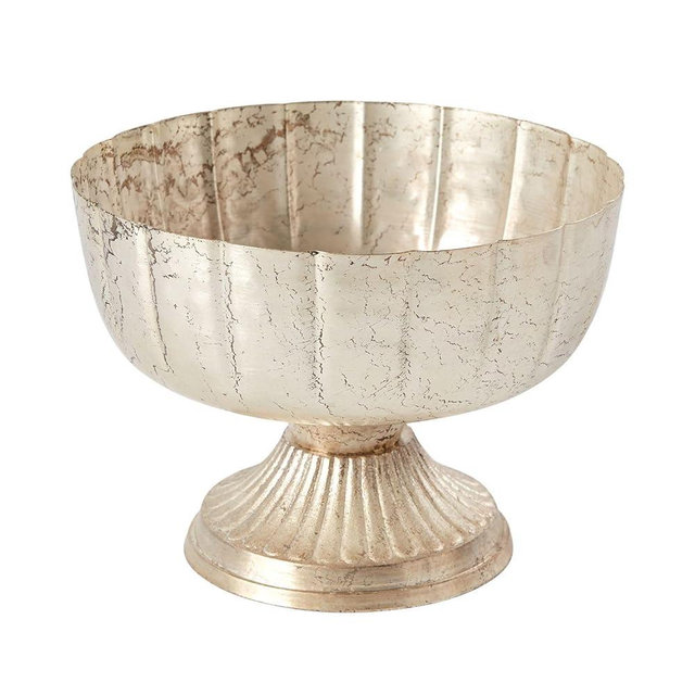 Distressed Champagne Metal Compote Bowl | Champagne Compote Vase l Lita Metal Vase l Indoor and Outdoor Compote for Any Event Decoration (Champagne Compote (7.75"x 5.75") (72010.61)