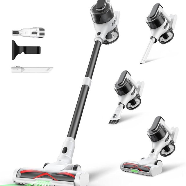 Cordless Stick Rechargeable Vacuum Cleaner, Lightweight, 55min Runtime, 9 in 1 Powerful Suction, Self Standing, Anti Tangle LED Headlight, Ideal for Carpets, Hardwood Floors, Pet Hair, and Home