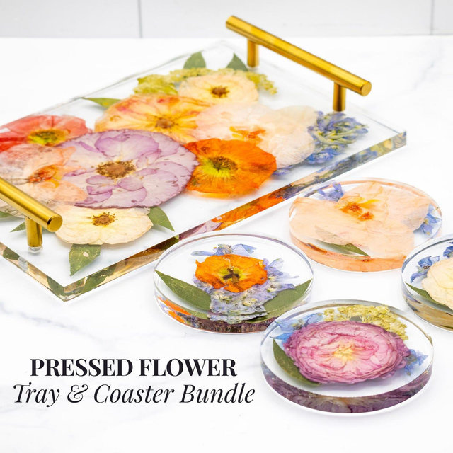 Wedding Flower Preservation Resin Flower Tray and Coasters Bridal Bouquet Preservation Serving Set Preserved Flower Wedding Gift for Couple